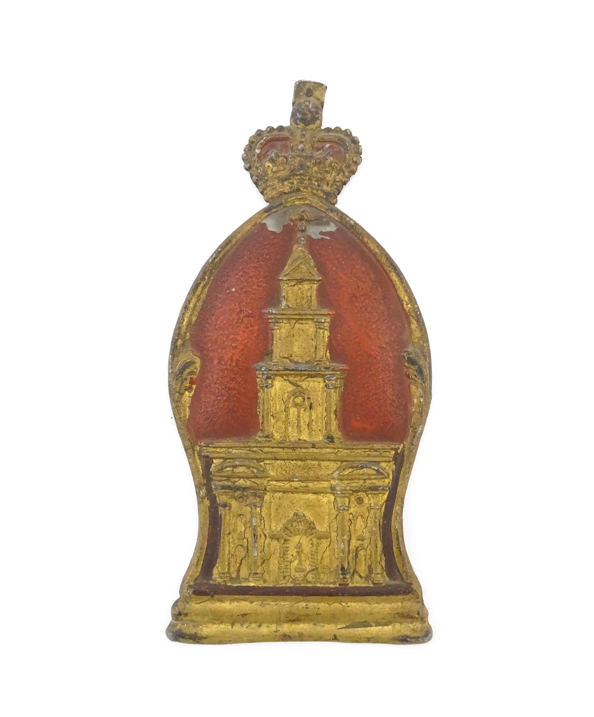 A 19thC lead fire mark for the Royal Exchange Assurance Company, London, with polychrome decoration.