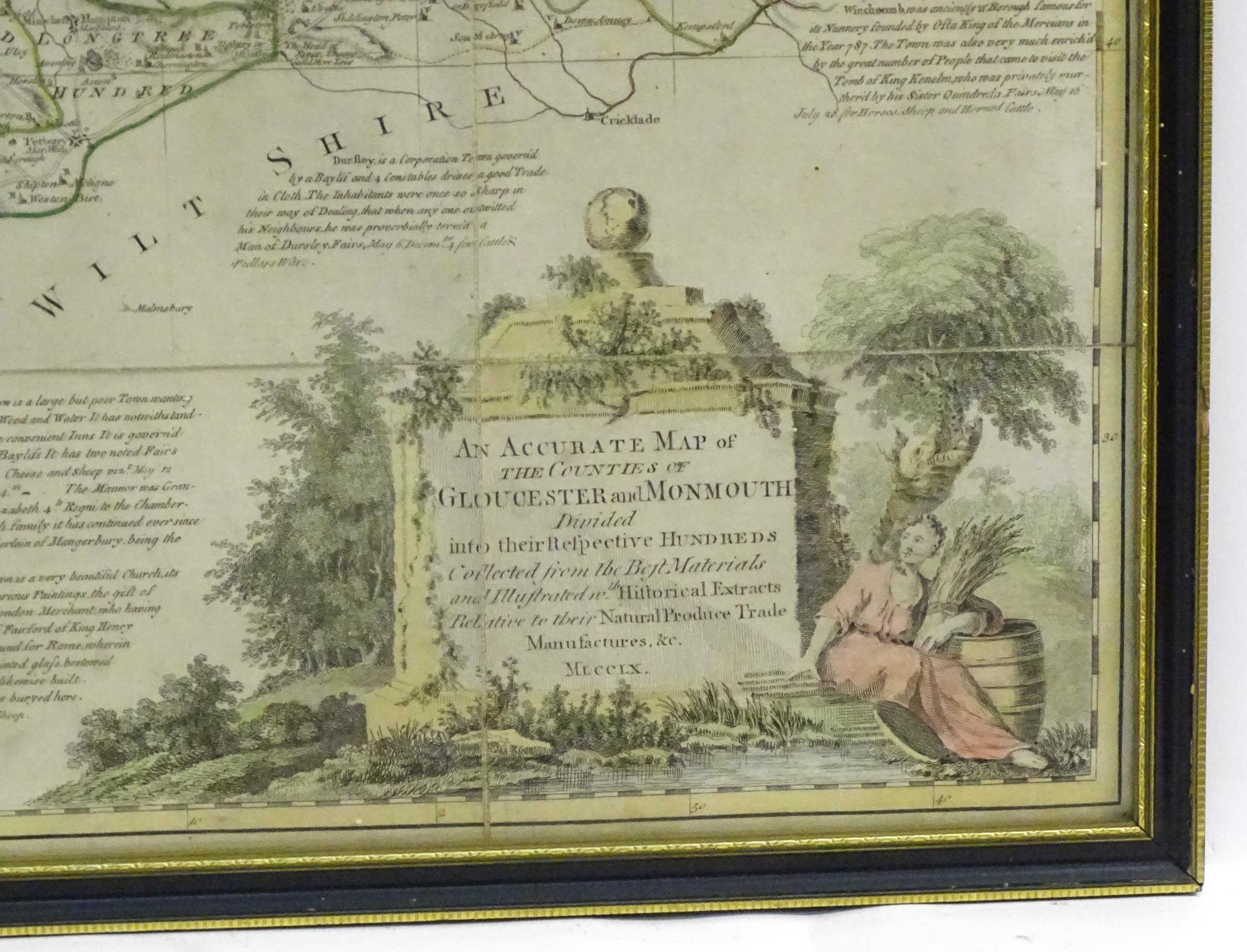Map: An 18thC map of Gloucestershire with hand colouring, titled An Accurate Map of the Counties - Image 4 of 7