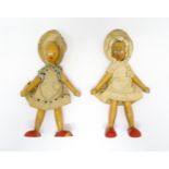 Toys: Two vintage Continental wooden peg dolls with painted features. Approx. 7 1/4" high (2) Please