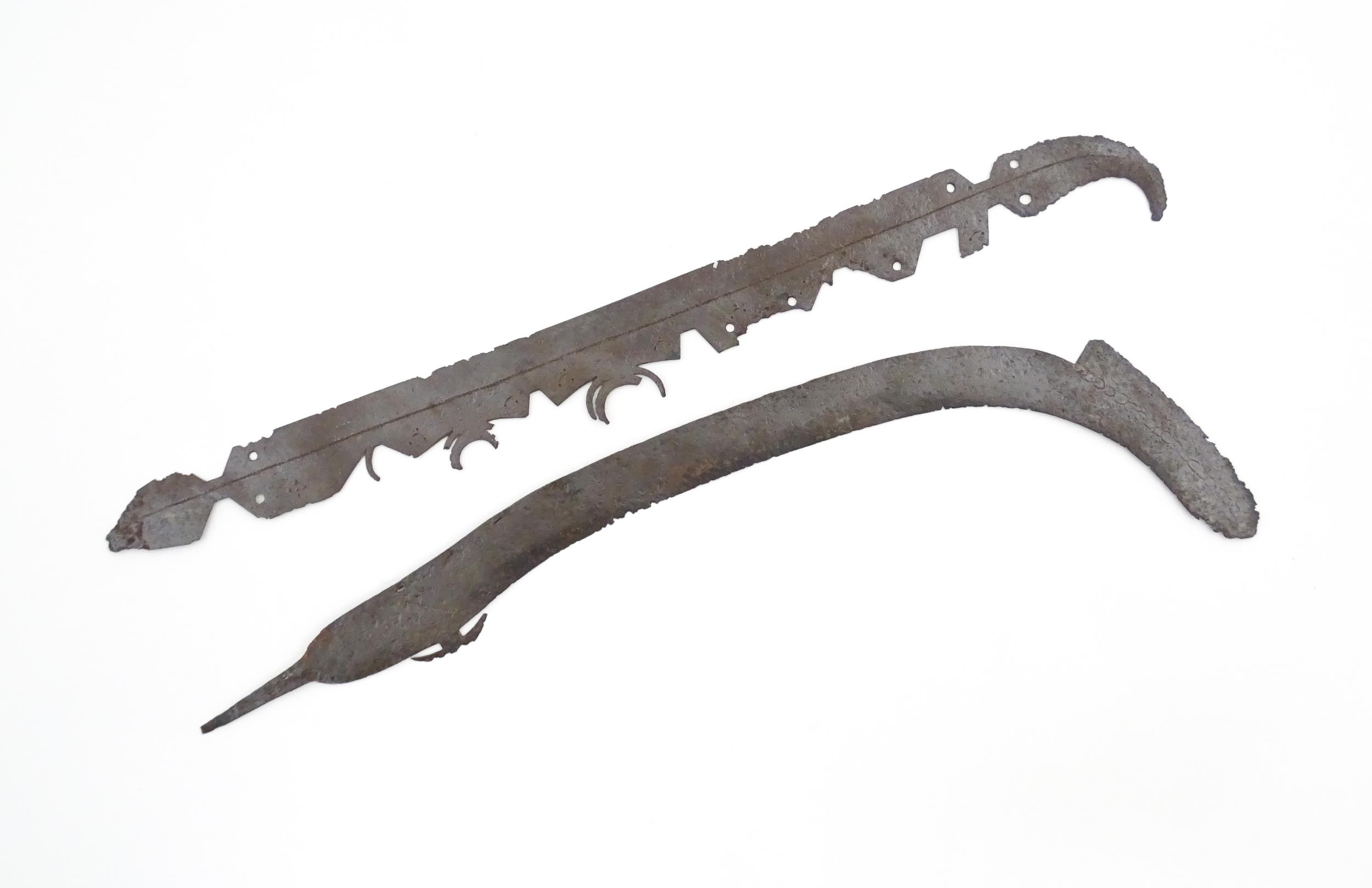 Two old blades, one of curved form, possibly Oriental in origin. Largest approx. 23 1/2" long (2) - Image 3 of 9