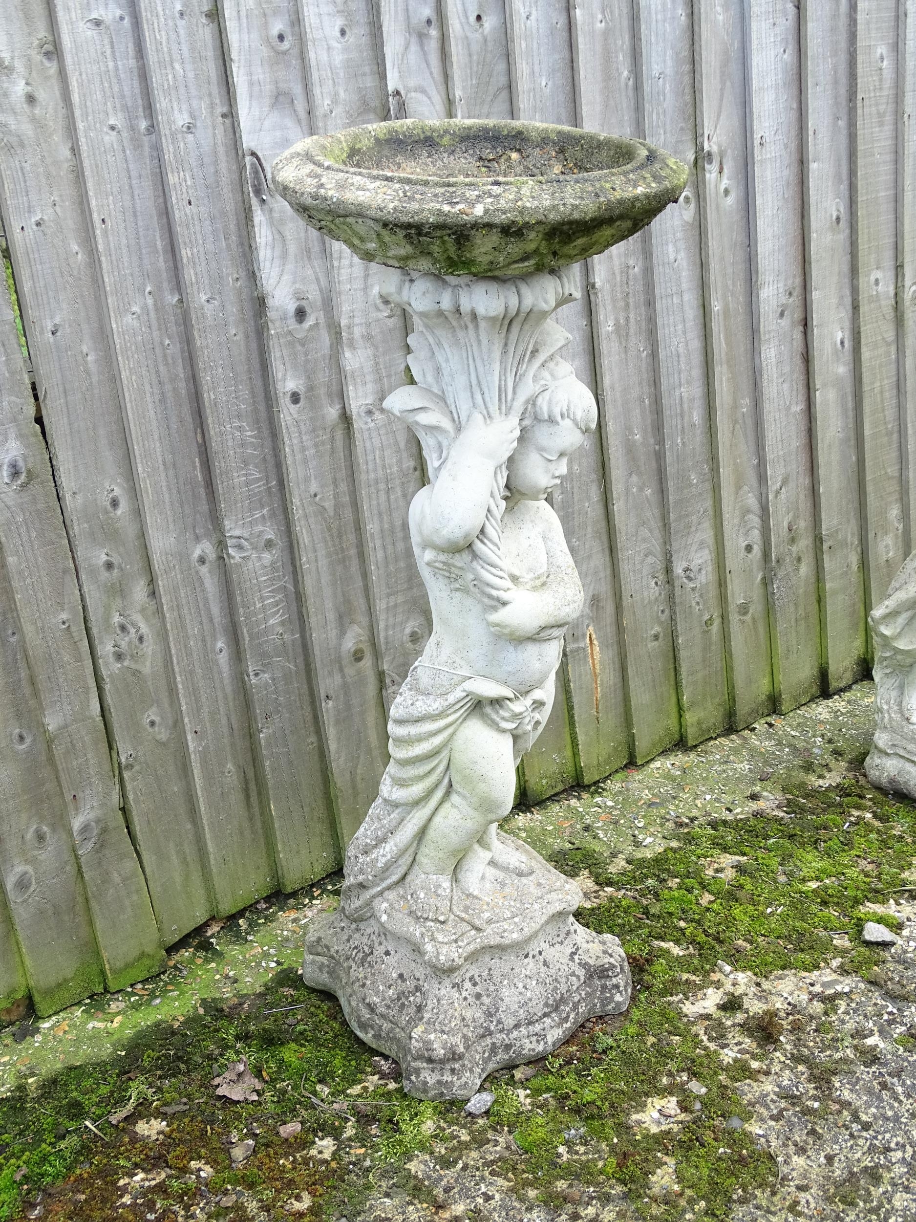 Garden & Architectural : a large reconstituted stone bird bath modelled as a cherub, standing approx - Image 3 of 7