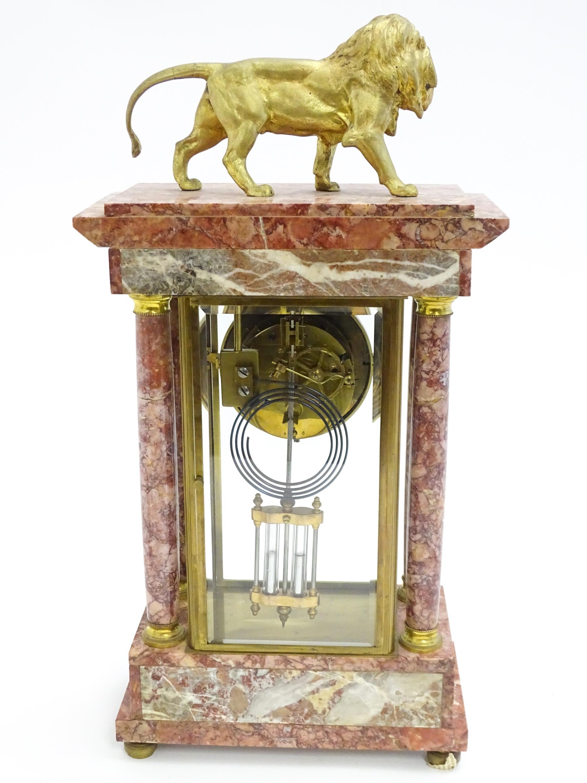A 19thC French Three-Piece Clock Garniture, by Marti, having a white dial with floral garland swags, - Image 13 of 19