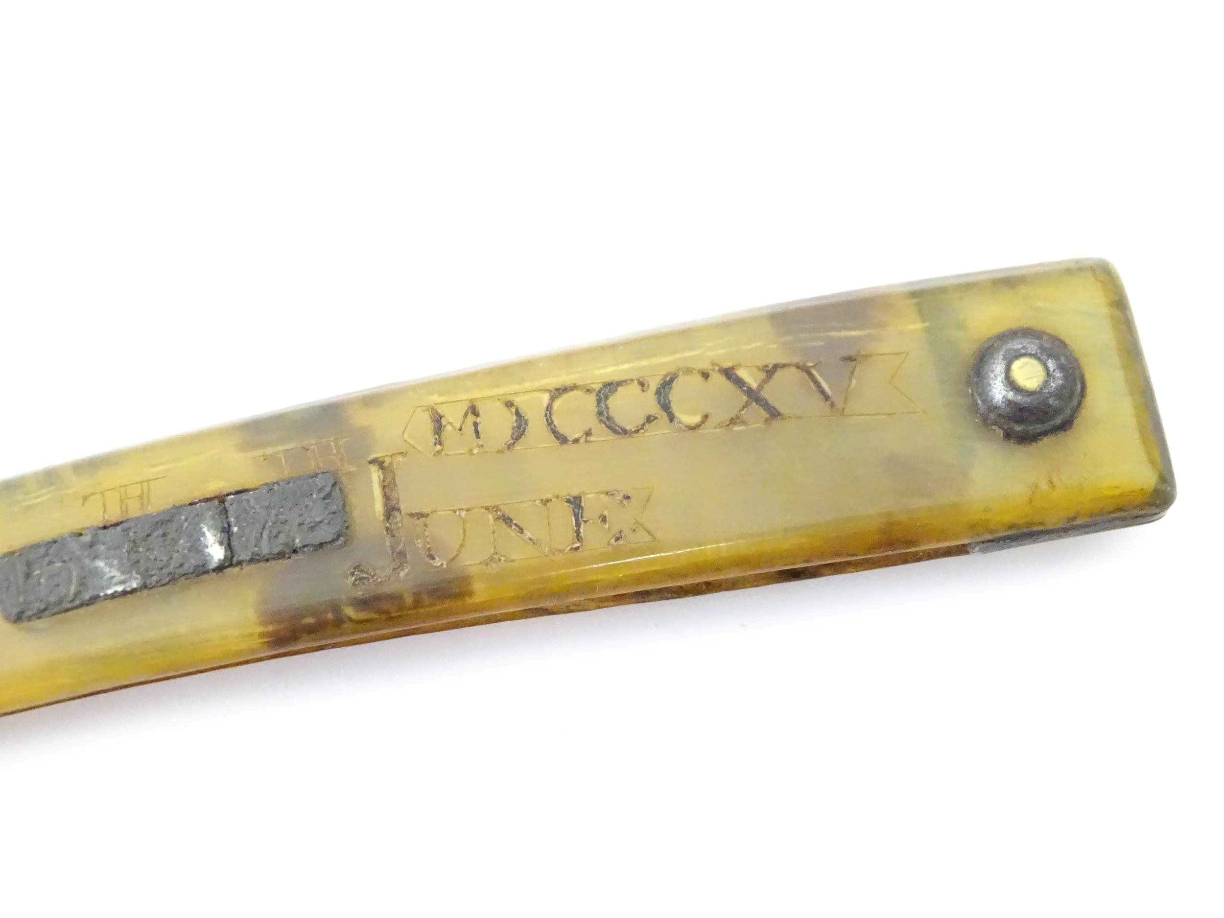 Militaria : a 19thC straight razor, the horn handle inscribed 'Adam Chalmers Lt Inft 79th' and ' - Image 7 of 15