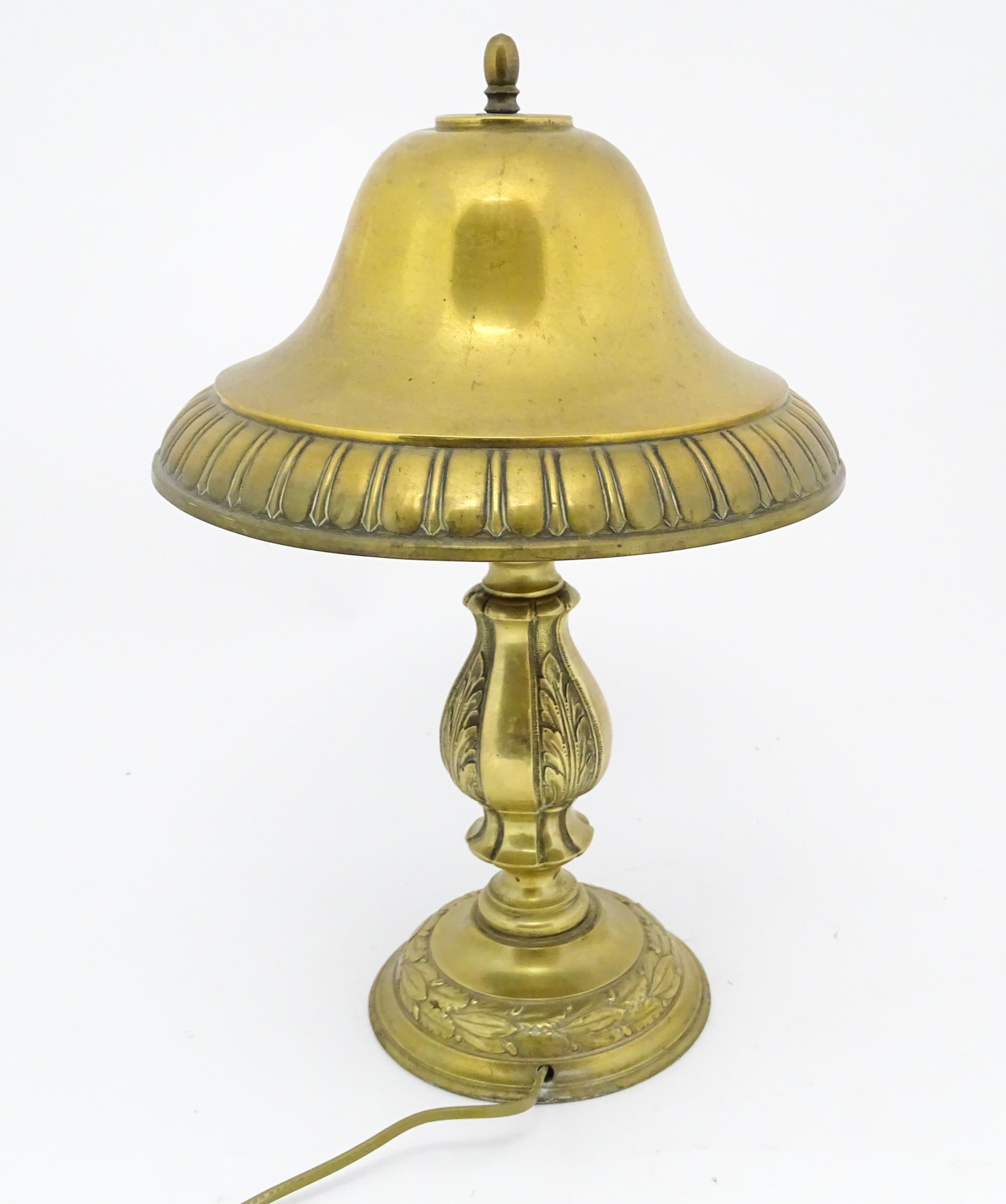 A 20thC brass table lamp with foliate detail and brass domed shade. Approx. 17" high Please Note - - Image 5 of 15