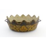 An early 19thC French tole peinte cachepot / planter / cooler with foliate decoration. Approx. 4 1/
