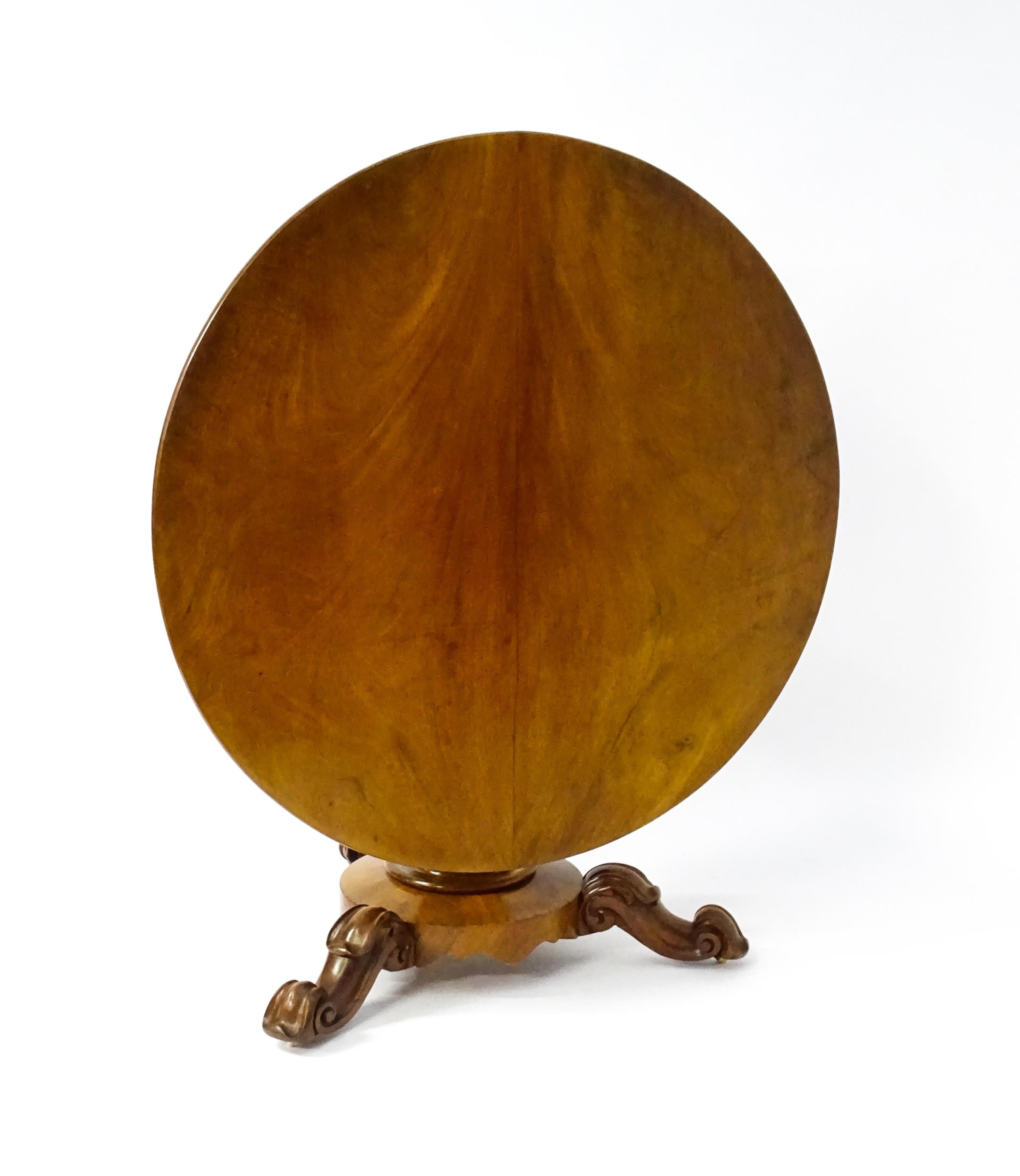 A 19thC mahogany tilt top breakfast table with a carved frieze above a turned and carved pedestal - Image 7 of 11
