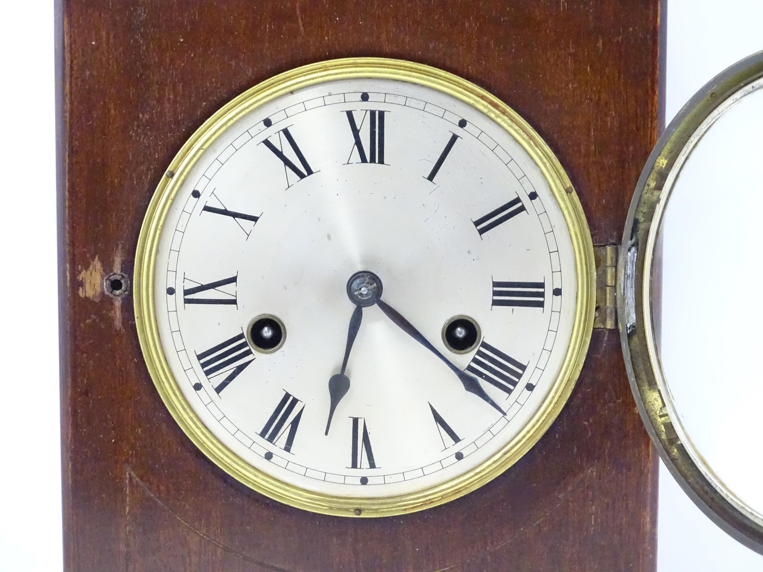A mahogany cased mantle clock with silvered dial and Roman numerals. The by Gustav Becker 8-day - Image 5 of 9