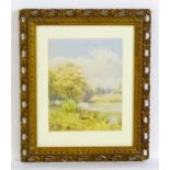 19th century, Watercolour, A river landscape with a fisherman. Signed with monogram and dated 1889