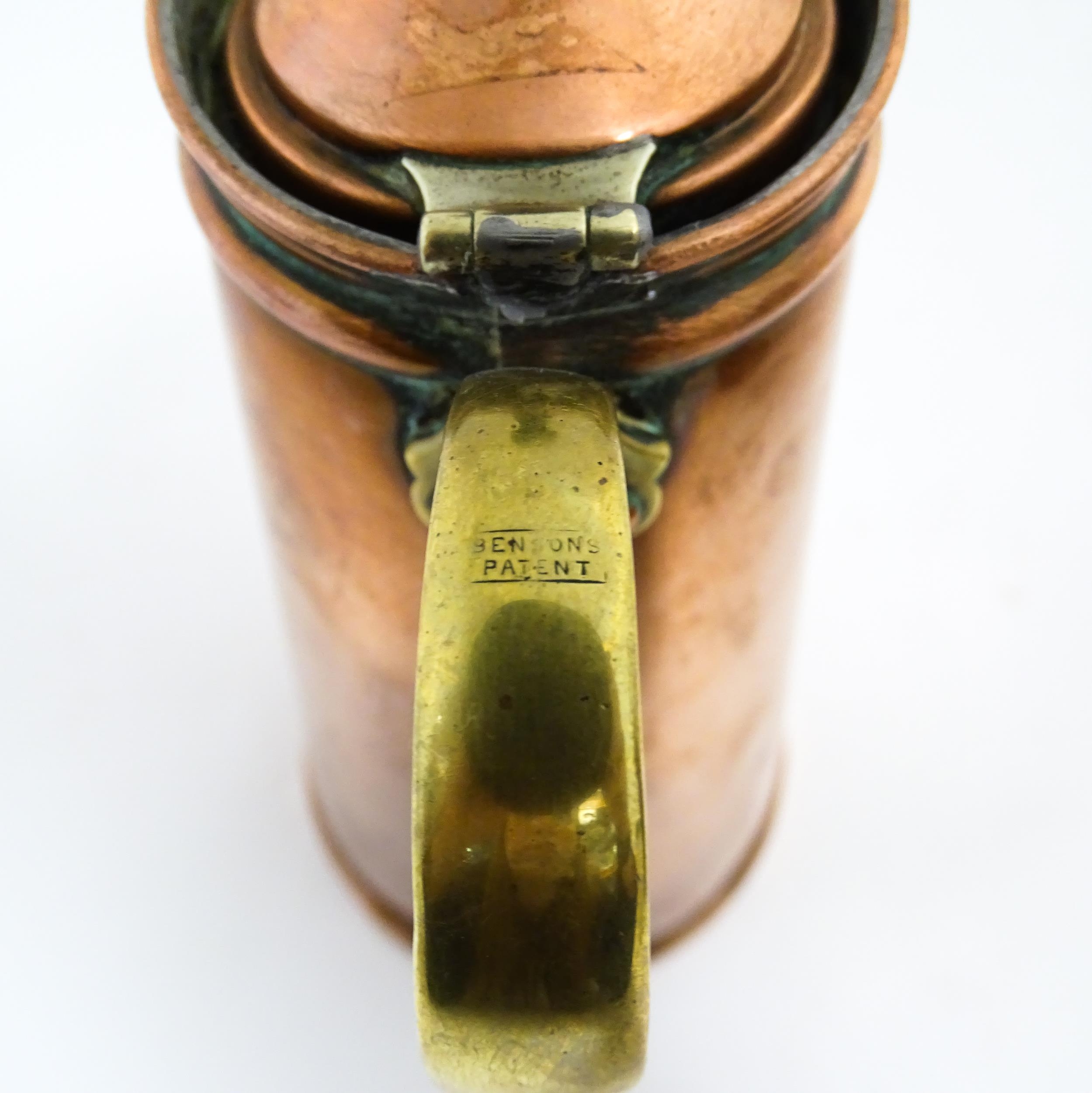 WAS Benson: An Arts & Crafts copper and brass insulated / jacketed hot water jug of tapering form. - Image 8 of 9