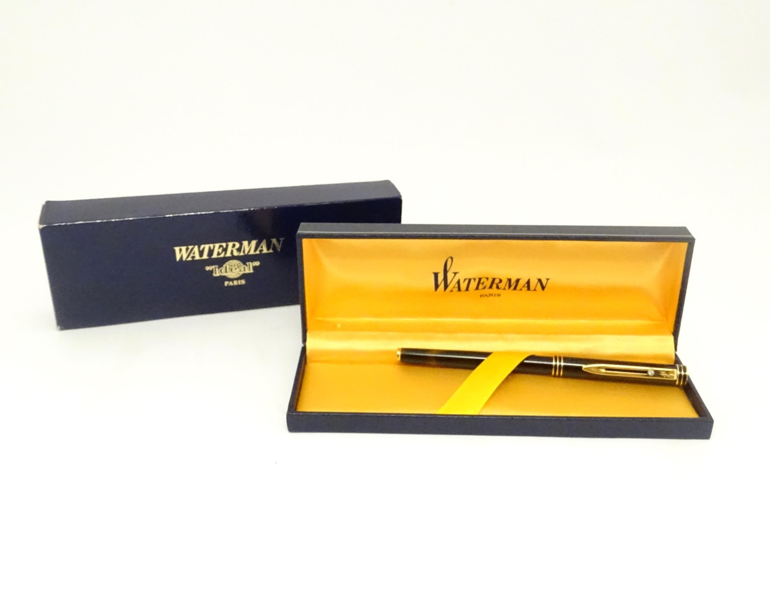 A De Beers cased Waterman Paris 'Ideal' fountain pen, the barrel and cap with black and bronze - Image 3 of 25