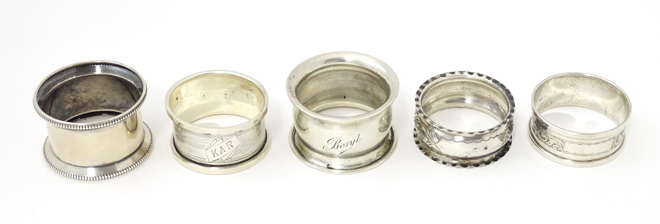 Five assorted silver napkin rings various dates and makers (5) Please Note - we do not make
