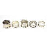 Five assorted silver napkin rings various dates and makers (5) Please Note - we do not make