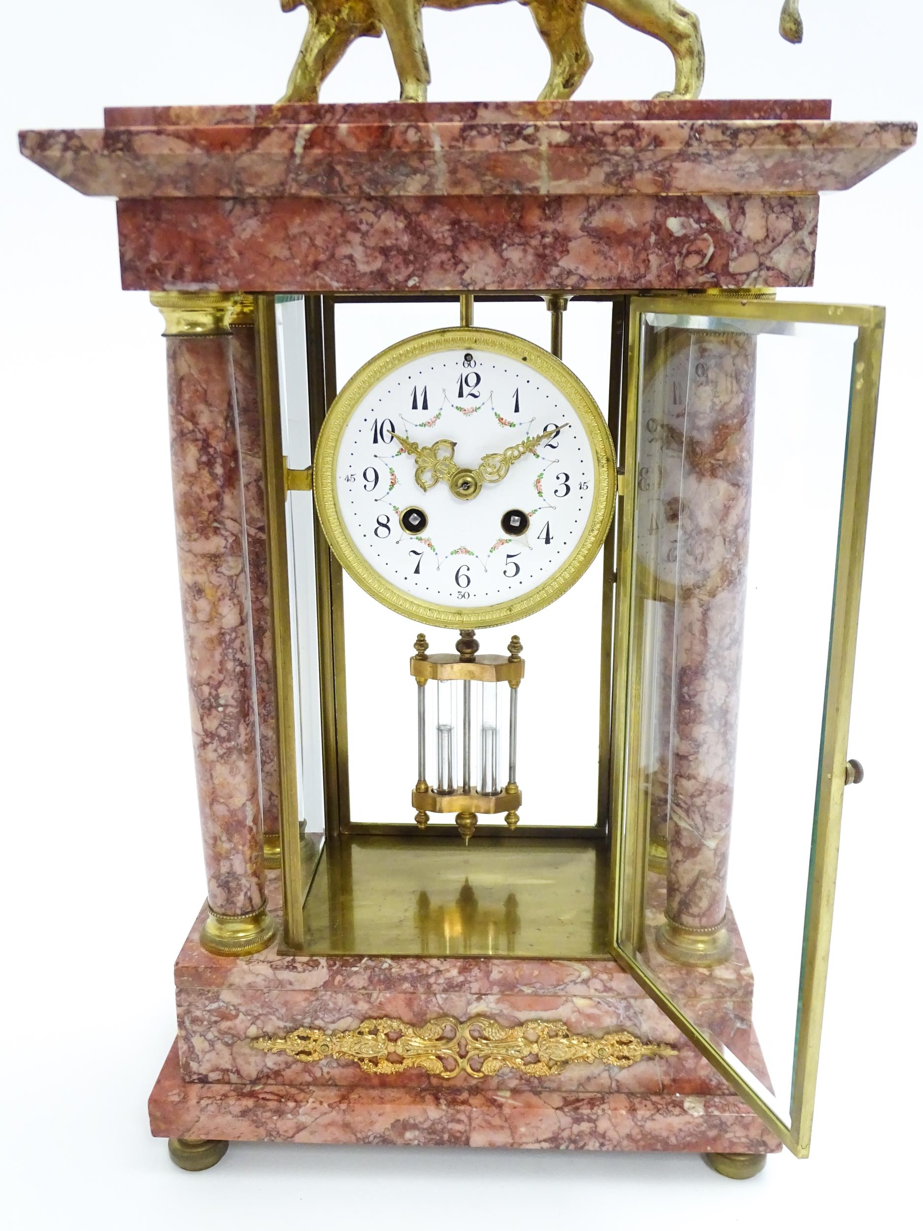 A 19thC French Three-Piece Clock Garniture, by Marti, having a white dial with floral garland swags, - Image 9 of 19