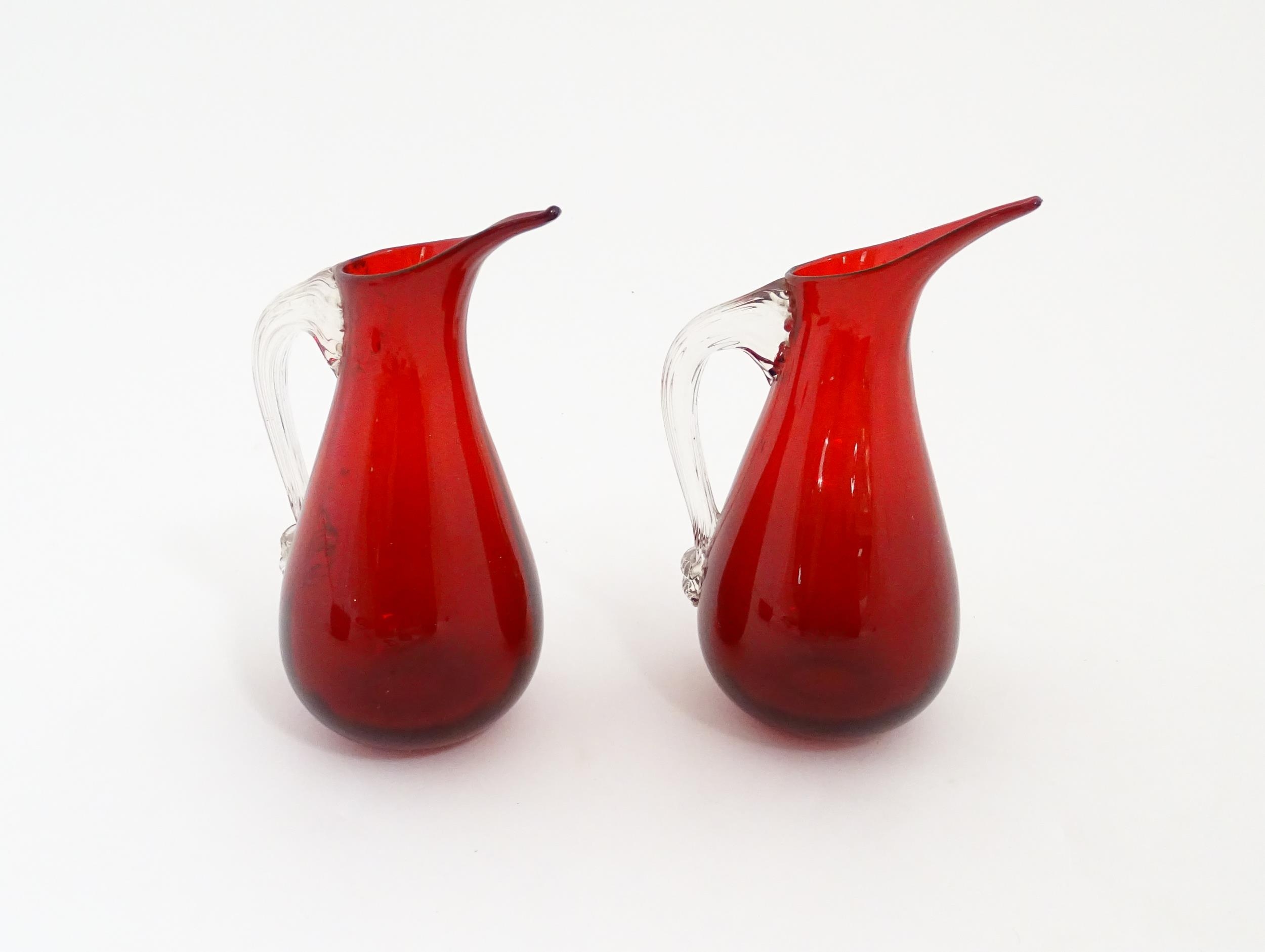 Two Whitefriars ruby glass jugs. Together with a studio glass bowl with controlled bubble detail . - Image 5 of 14