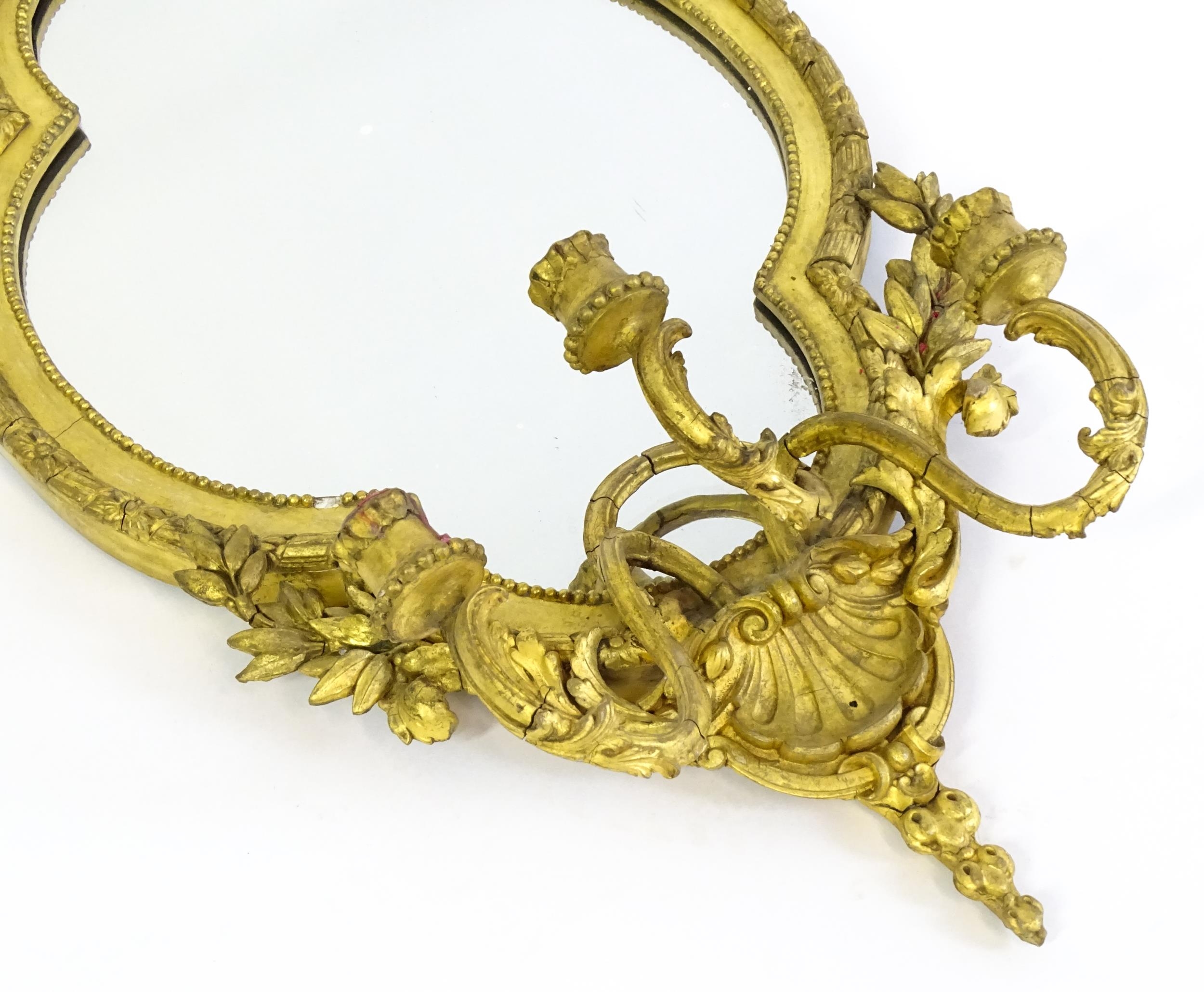 A pair of 19thC giltwood and gesso girandoles with shell motifs, lattice pattern mouldings, fluted - Image 4 of 19