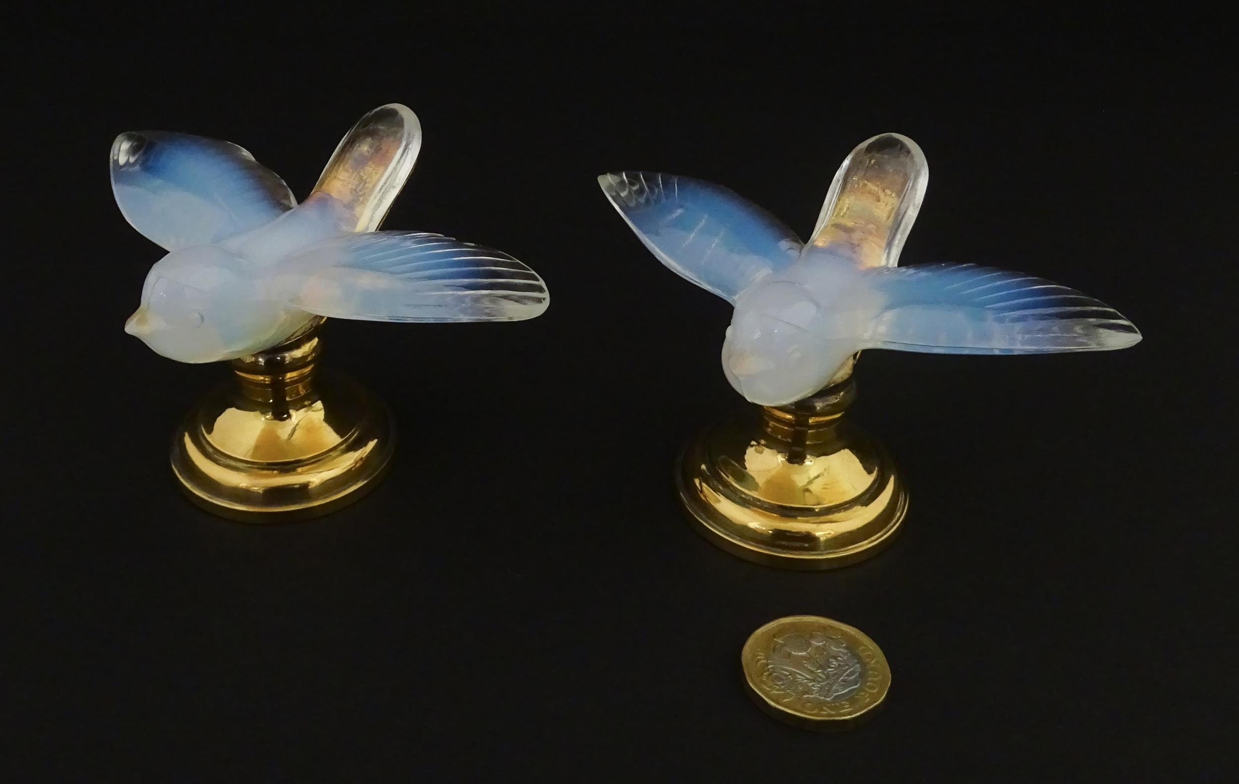 A pair of glass models of swallows raised on French silver gilt stands, stamped Odiot. Approx. 2 1/ - Image 6 of 9