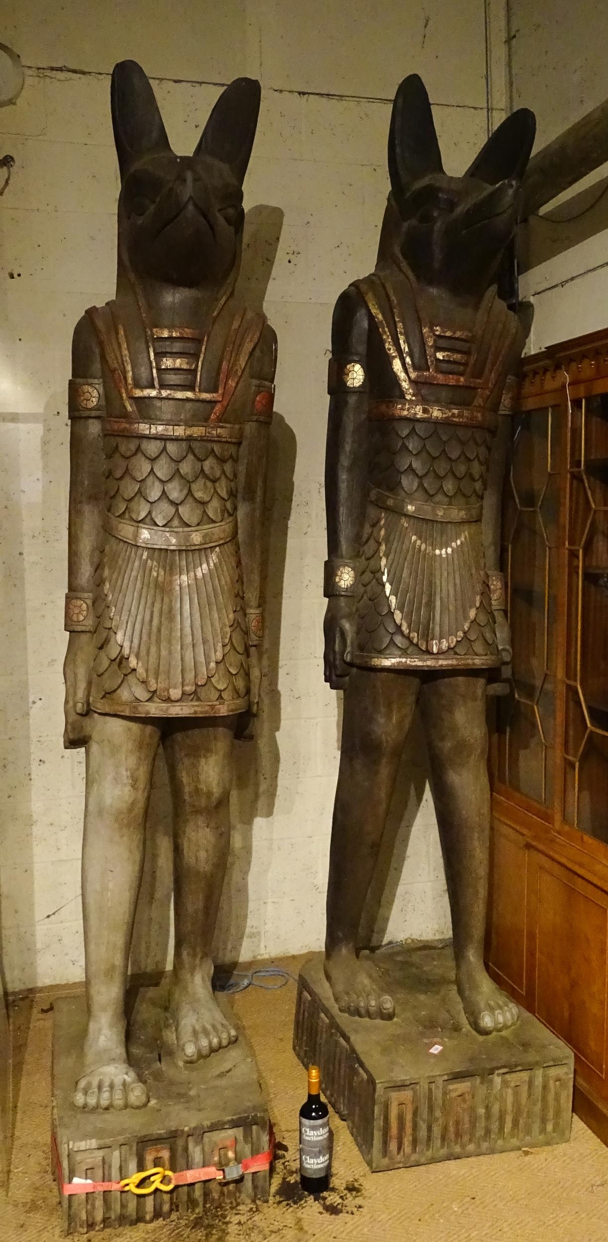 A pair of very large 20thC carved wooden standing Anubis / Ancient Egyptian dog god statues with - Image 17 of 52