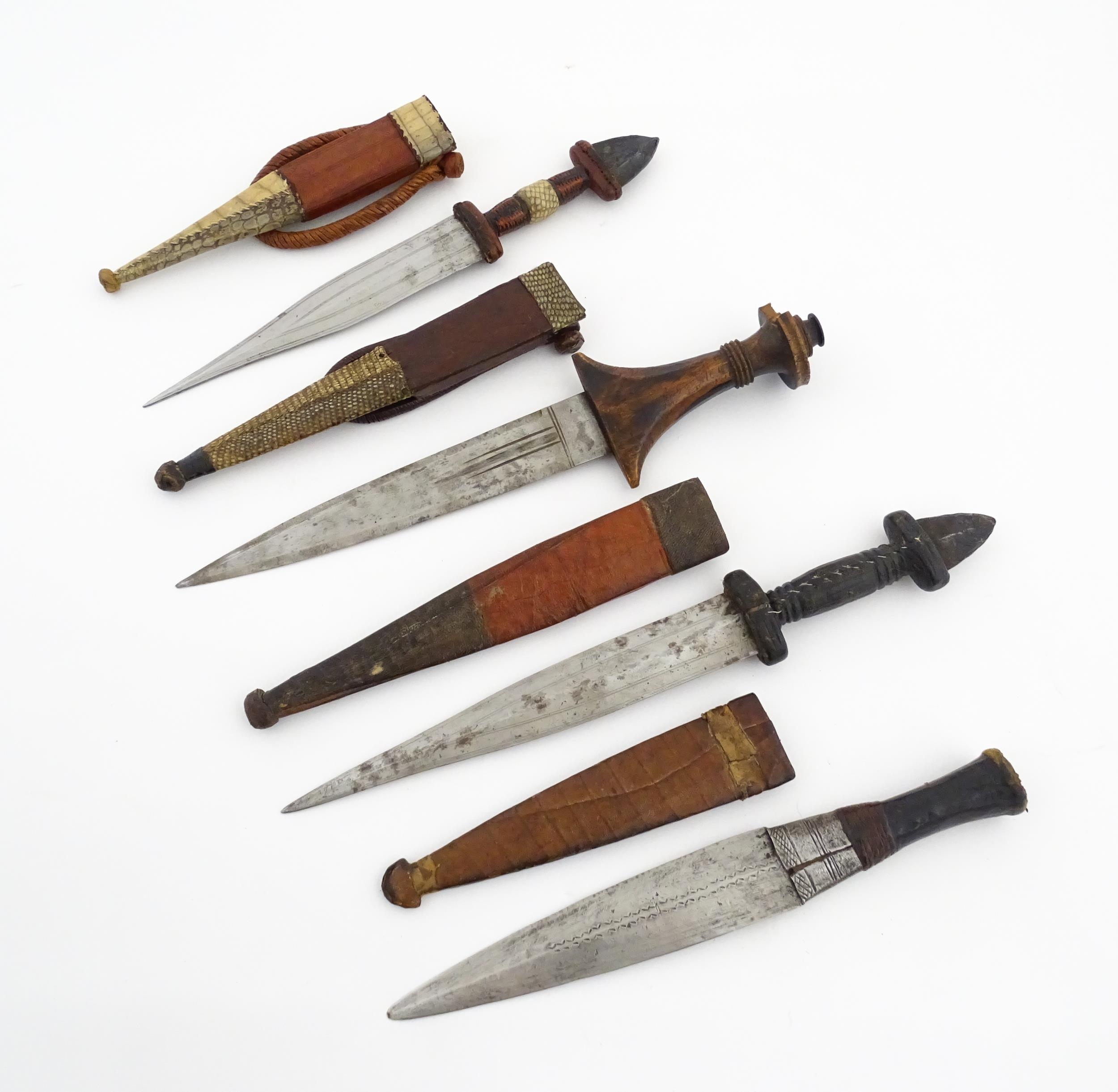 Ethnographic / Native / Tribal : Four assorted African / Sudanese arm knives / daggers, with leather - Image 5 of 12