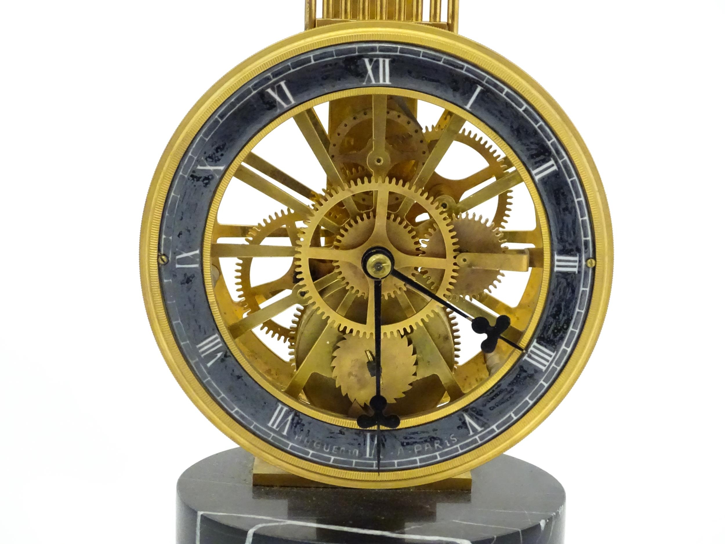 A late 20thC replica of a French swinging pendulum clock / timepiece with skeleton movement, - Image 6 of 8