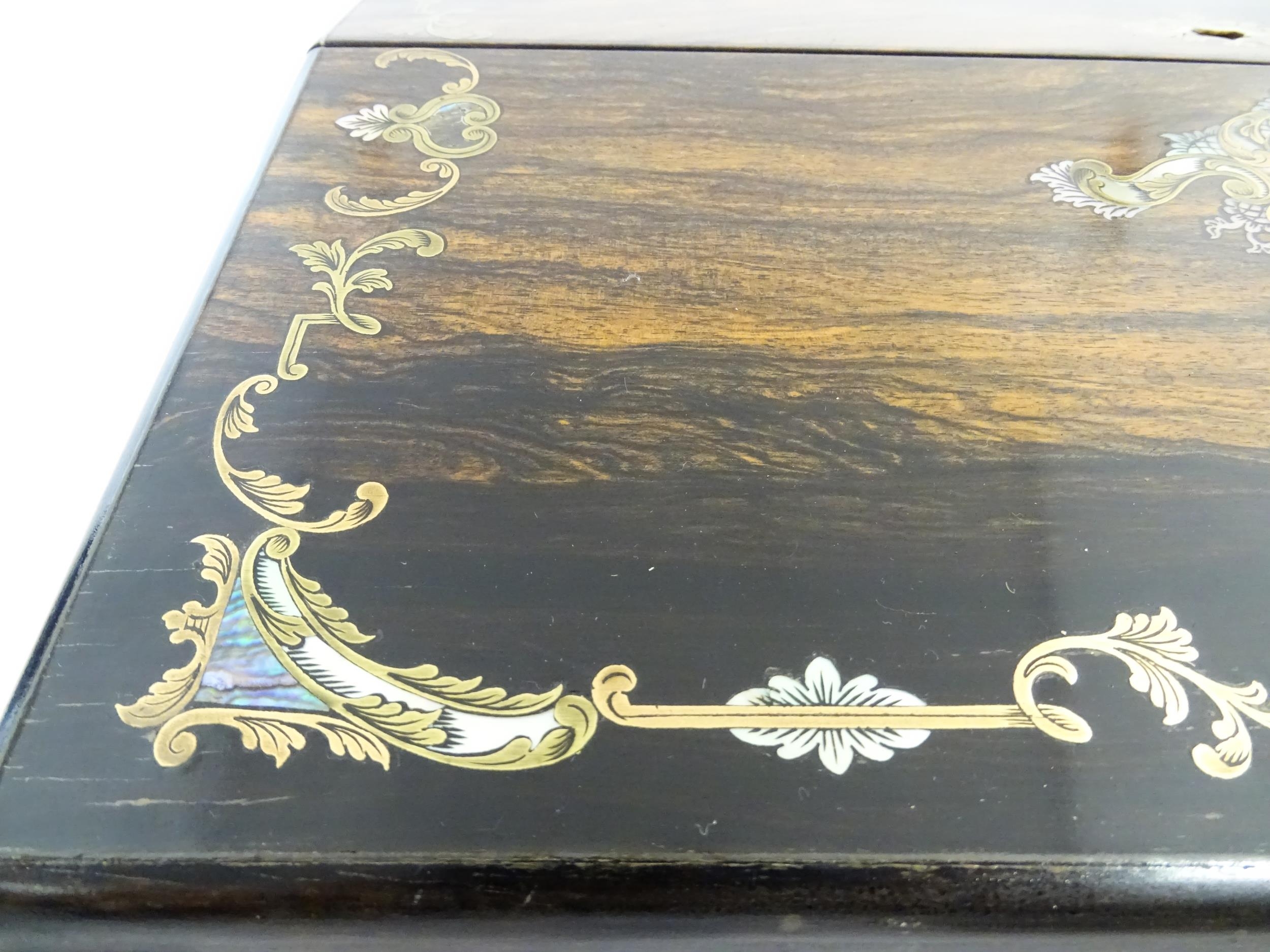 A Victorian coromandel writing box / slope with inlaid brass, mother of pearl and abalone - Image 2 of 20