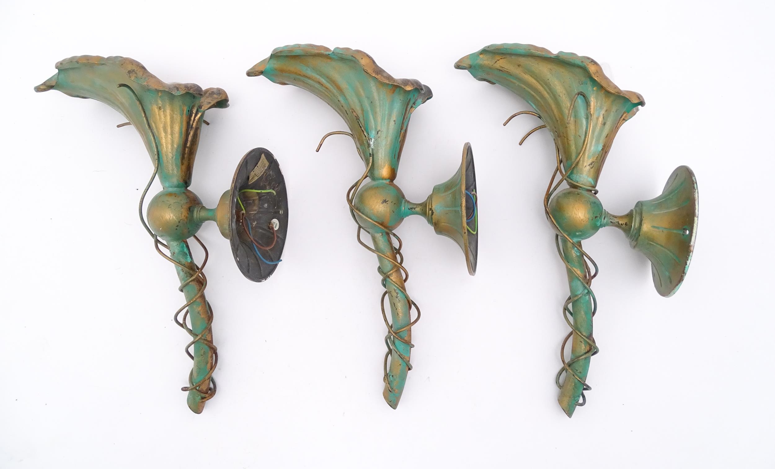 Three wall lamps of Art Nouveau style calla lily flower form. Approx. 14 1/4" high (3) Please Note - - Image 4 of 8