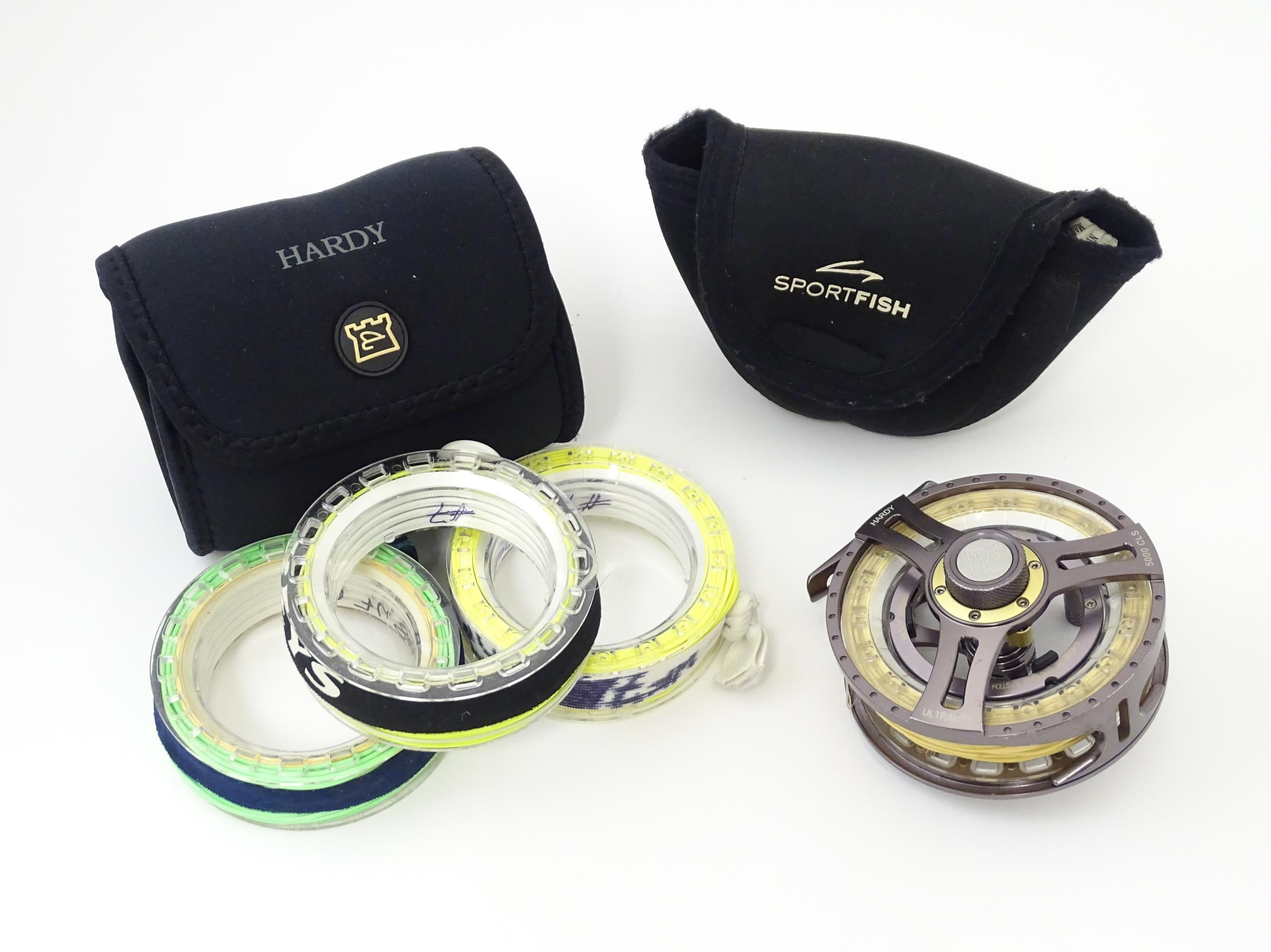 Fishing : a Hardy Ultralite 5000 CLS centrepin fly reel, together with a Hardy's neoprene case