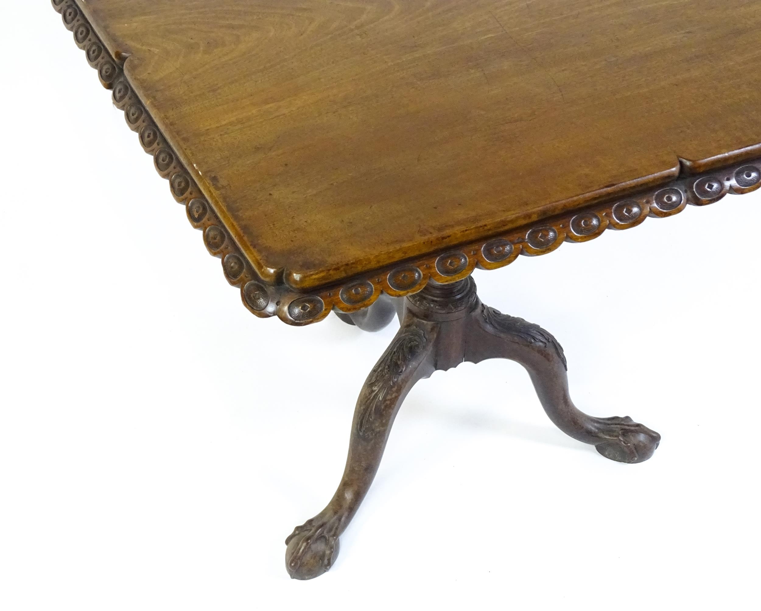 A mid / late 18thC mahogany tilt top table with an unusual moulded surround, re-entrant corners - Image 14 of 15