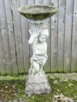 Garden & Architectural : a large reconstituted stone bird bath modelled as a cherub, standing approx