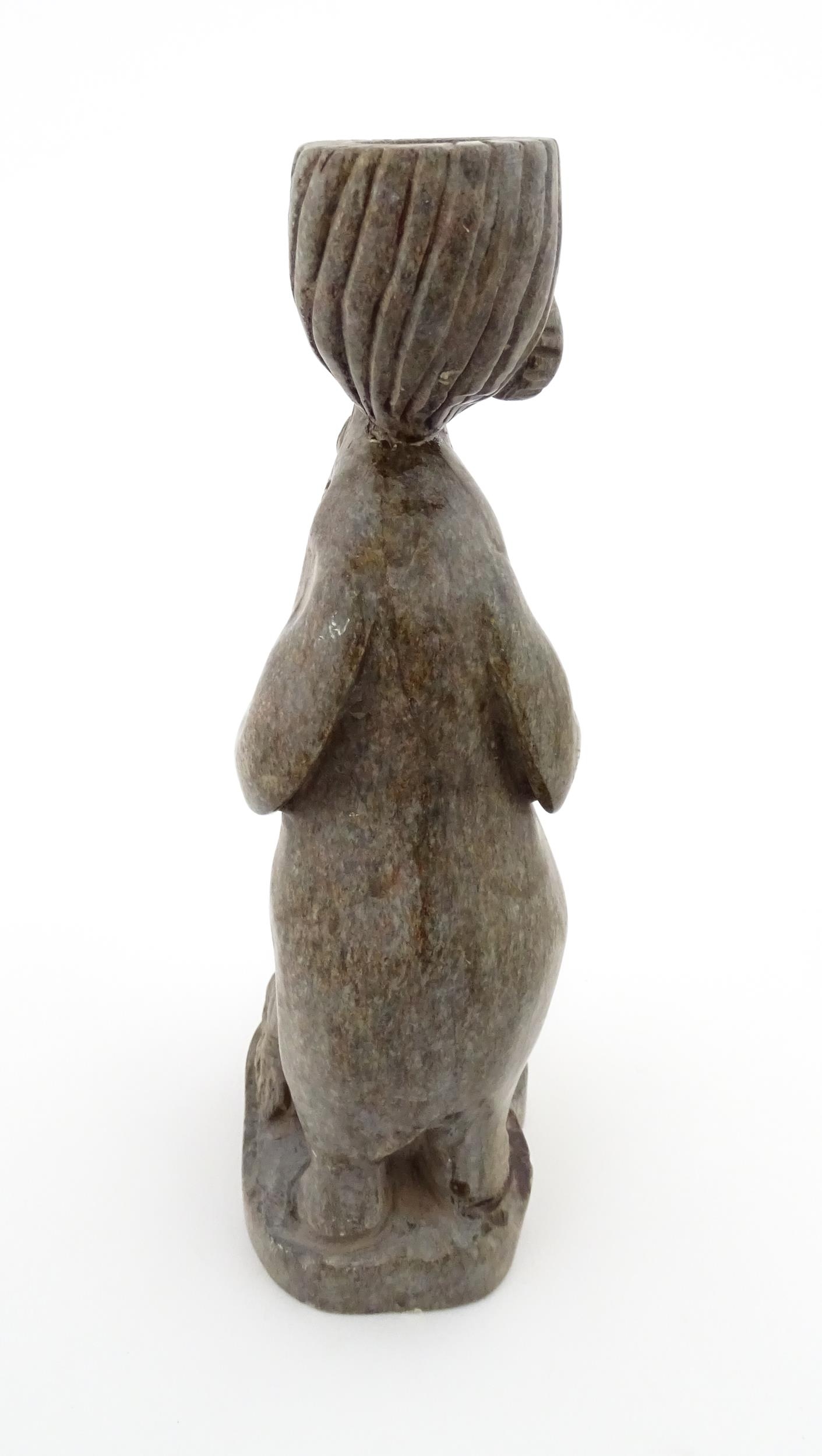 Ethnographic / Native / Tribal : An African carved soapstone candlestick formed as an elephant - Image 5 of 8