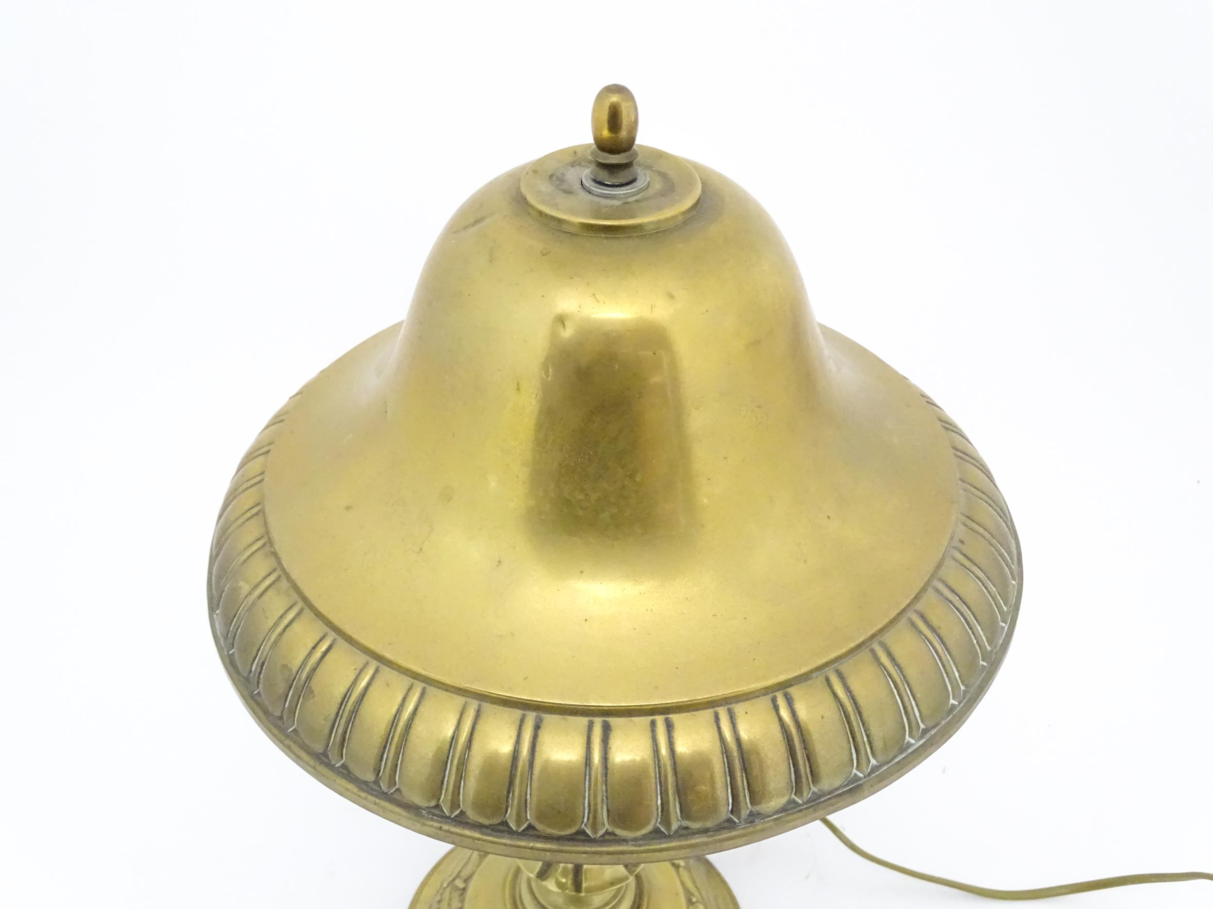 A 20thC brass table lamp with foliate detail and brass domed shade. Approx. 17" high Please Note - - Image 9 of 15