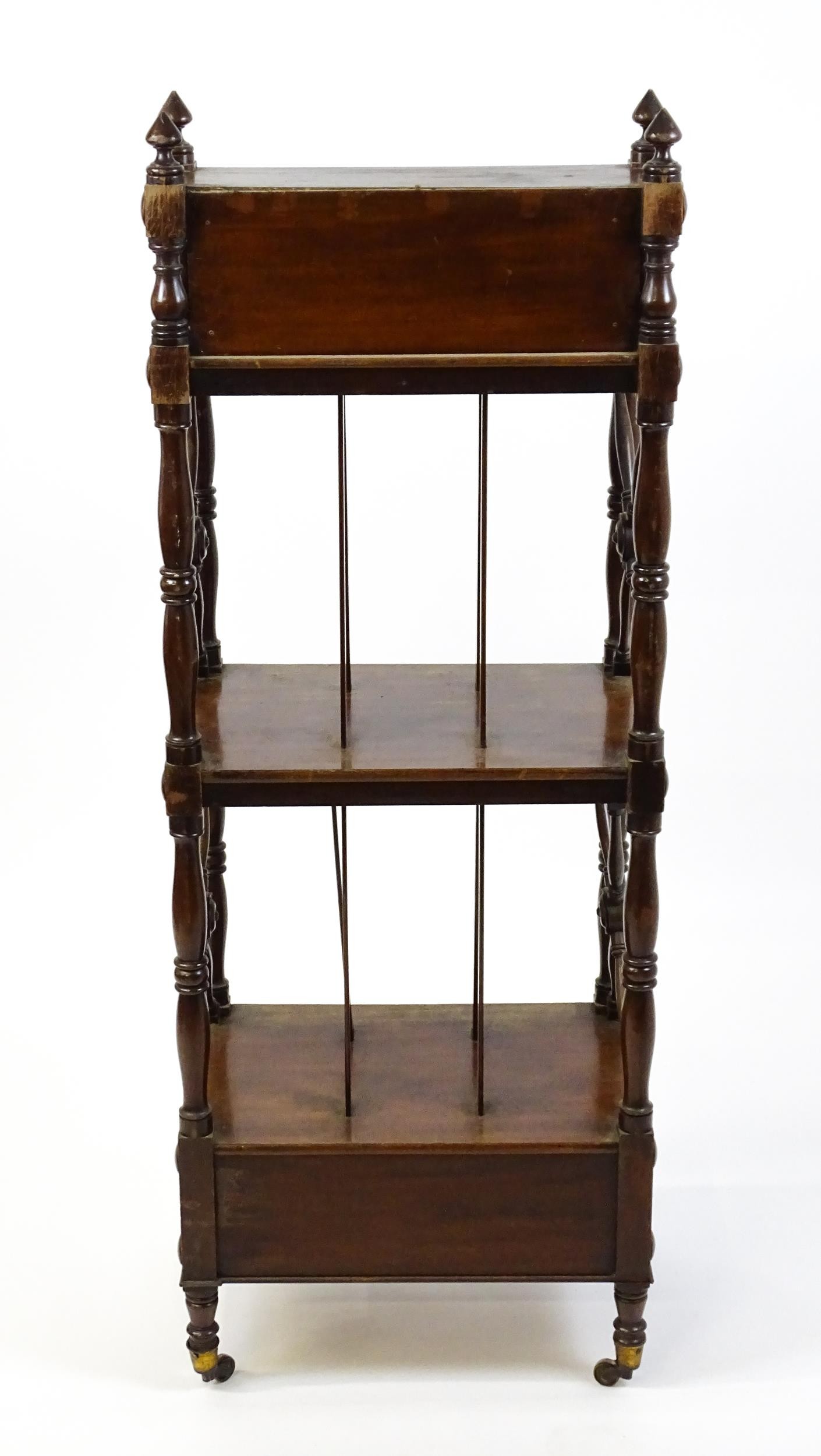 An early 19thC mahogany whatnot Canterbury surmounted by turned uprights and a small shelf above - Image 12 of 12