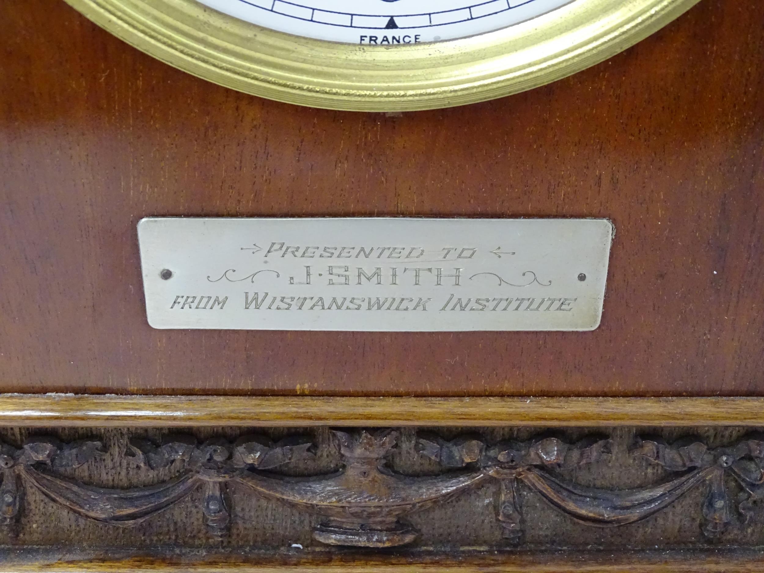 Bulle - Clock : A French mahogany cased electric mantel clock by Bulle. Model BC. The case decorated - Image 7 of 9