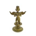 An Indonesian cast bronze model of Garuda on a circular pedestal base. Approx. 7 1/4" high Please