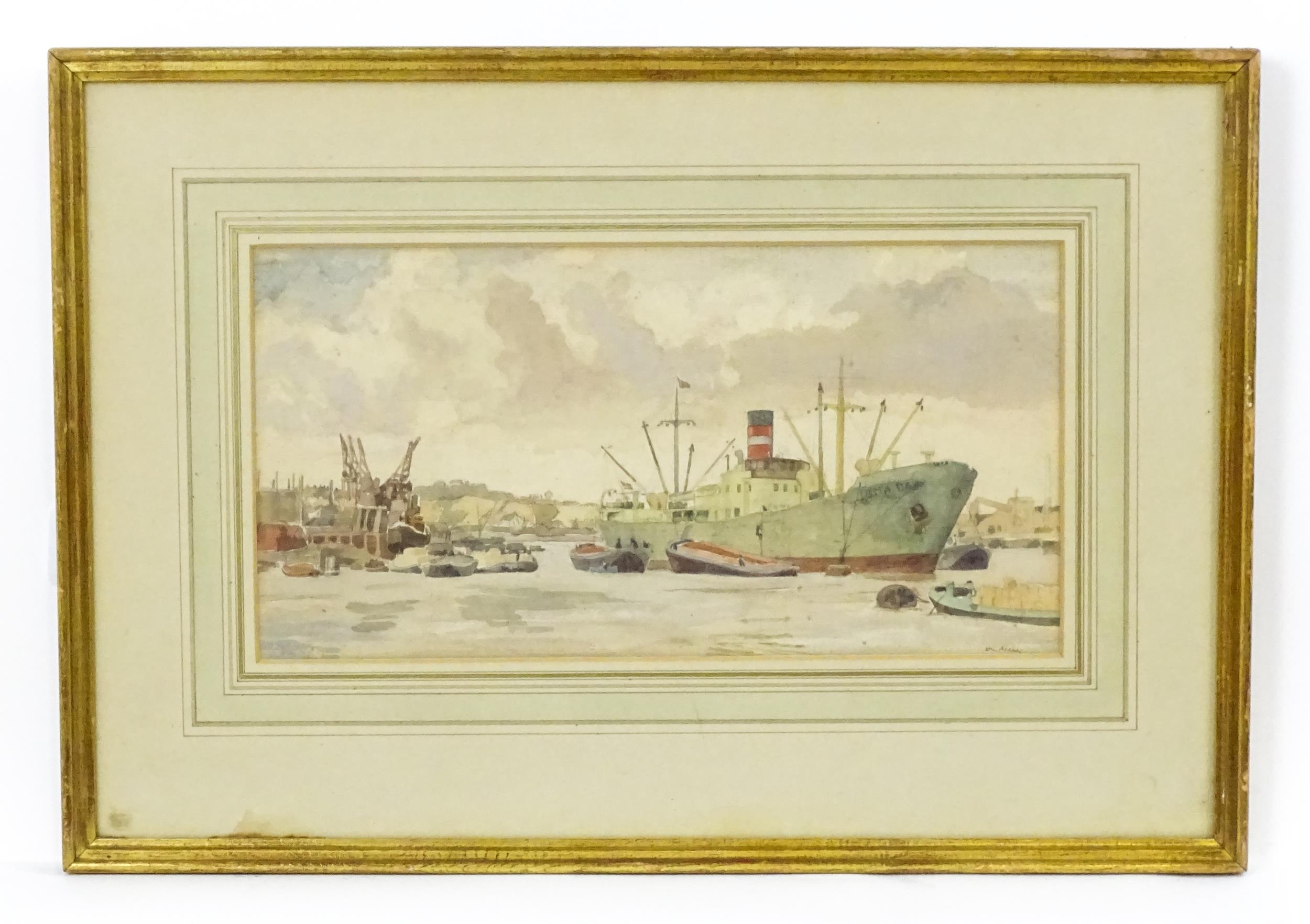 Eric John Archer (1920-1985), Watercolour, The River Medway at Rochester, with ships and boats.