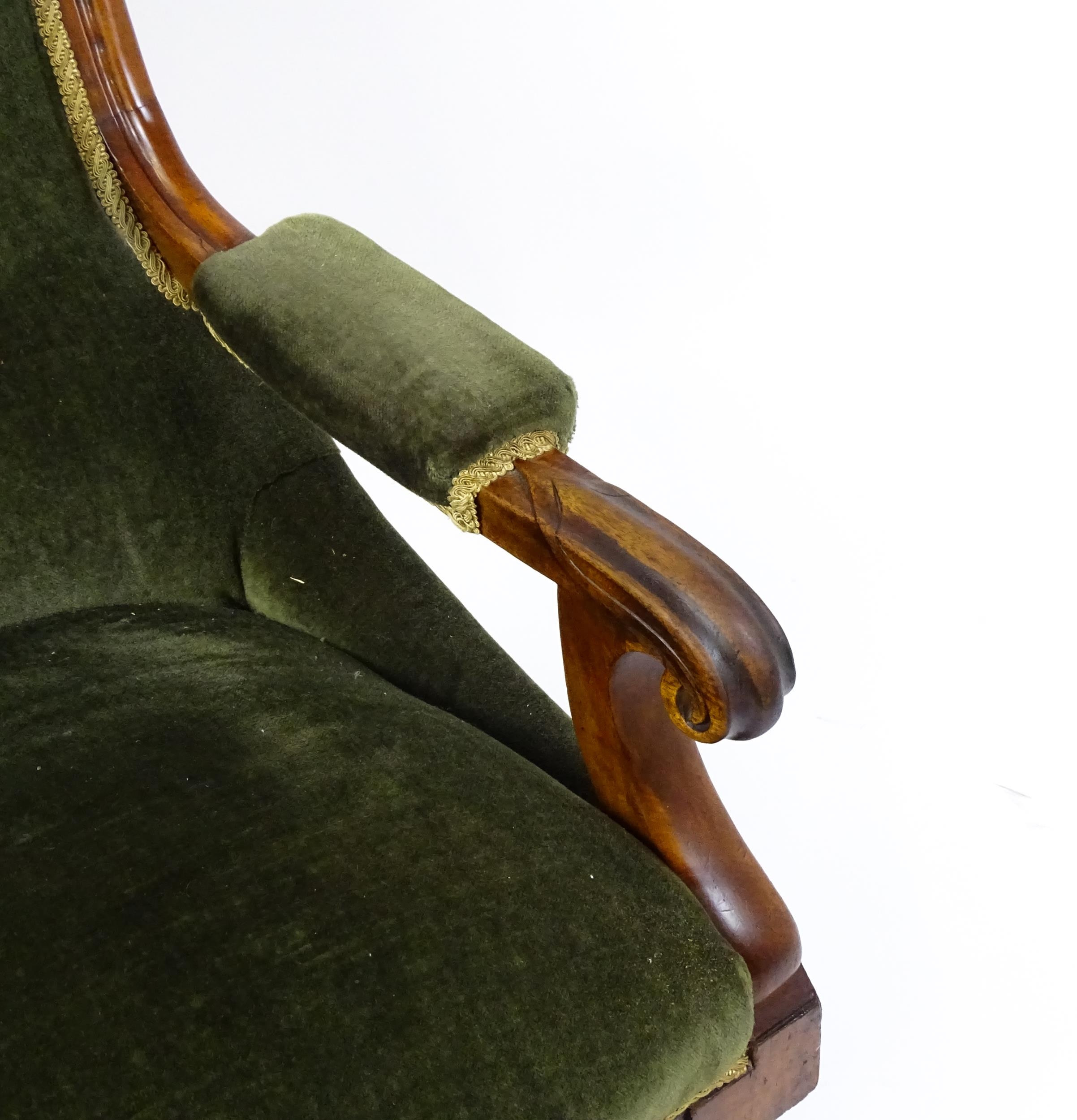 A 19thC mahogany open armchair, the spoon back design having a moulded frame and deep buttoned - Image 3 of 8