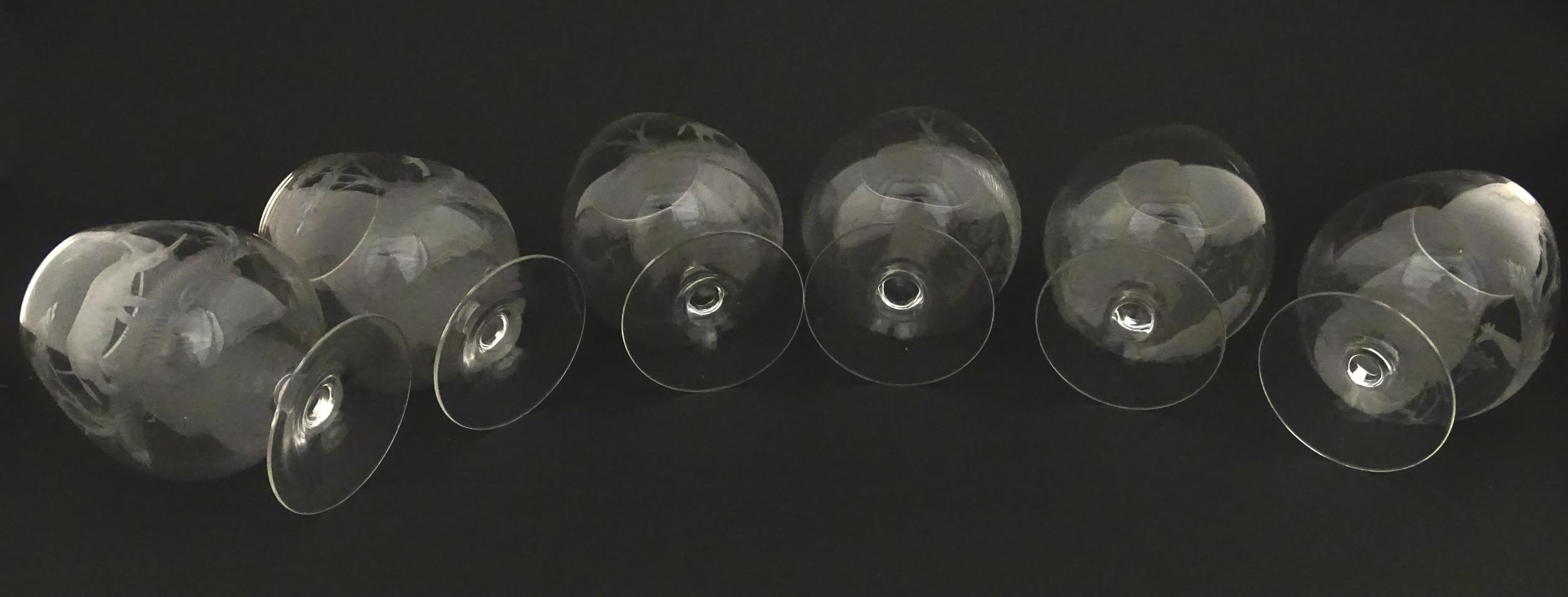 Six Rowland Ward brandy glasses with engraved Safari animal detail. Unsigned Approx. 4 3/4" high (6) - Image 14 of 14