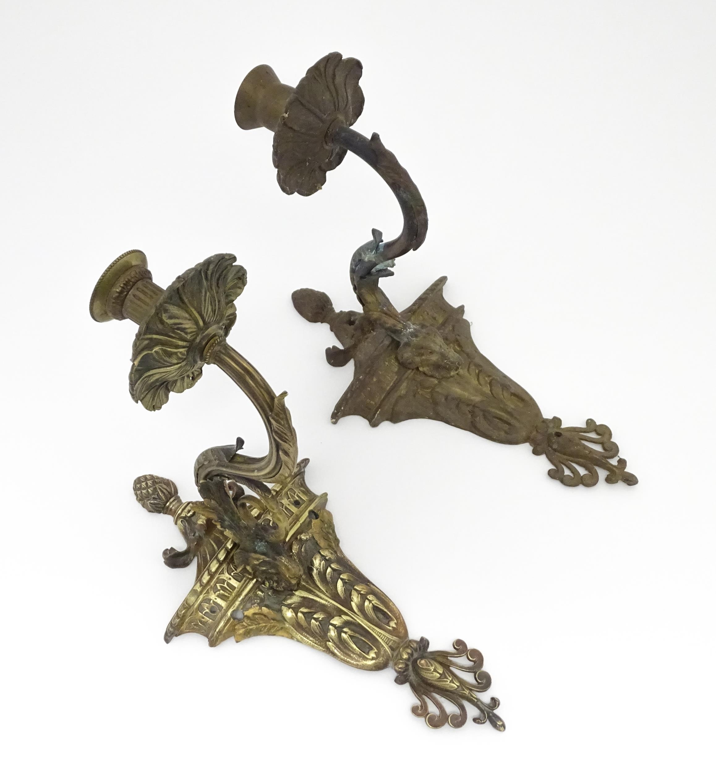 Two cast wall sconces with urn and rams head detail. Approx. 12" high (2) Please Note - we do not - Image 2 of 9