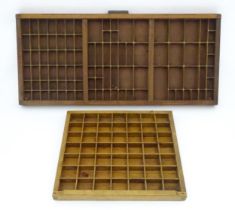 A vintage printers letterpress tray / drawer. Together with a smaller example. Largest approx. 32