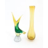A Murano style glass vase modelled as a fish. Together with a studio glass vase of elongated form.