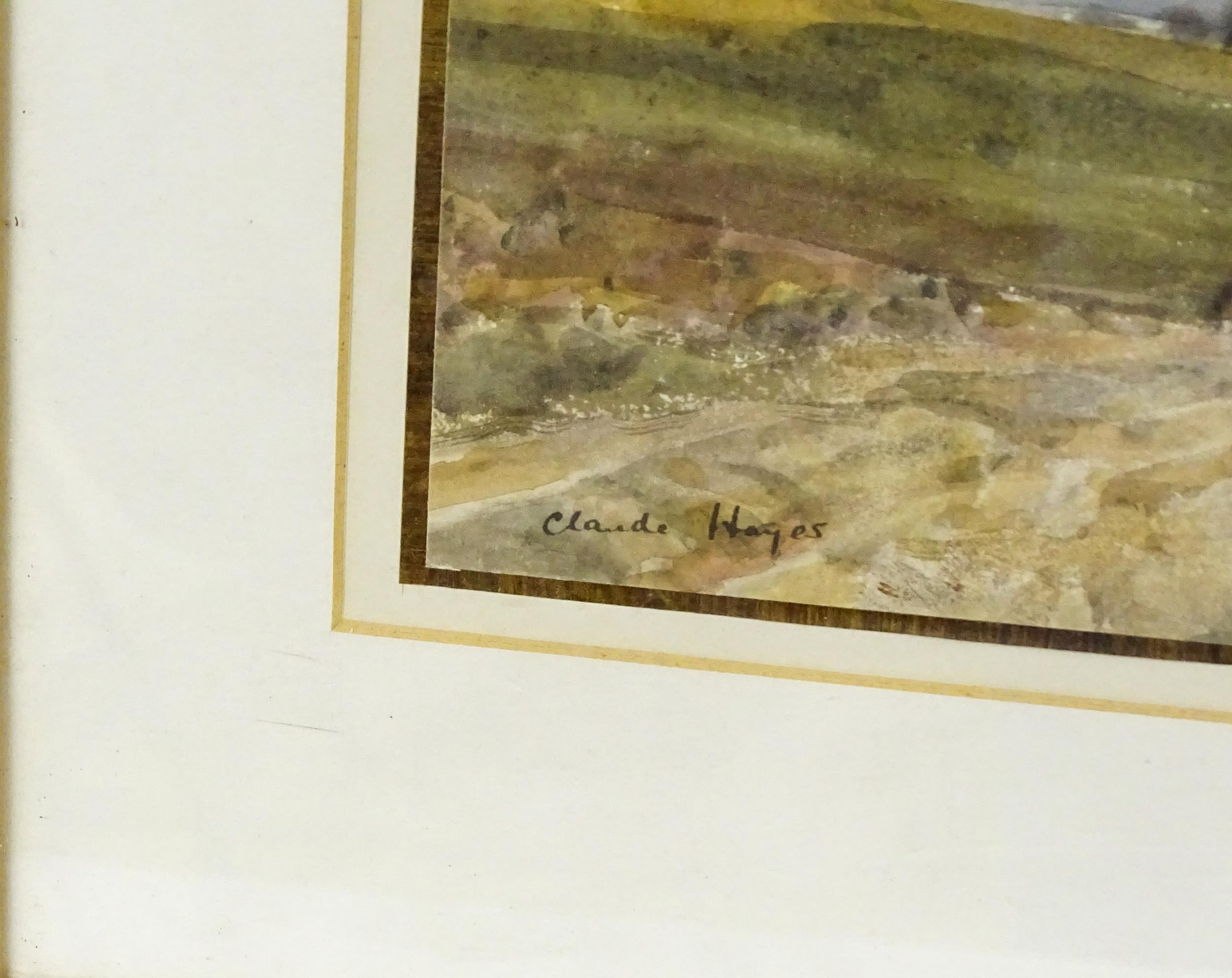 Claude Hayes (1852-1922), Watercolour, A landscape with a drover with cattle and sheep on a hill - Image 4 of 4