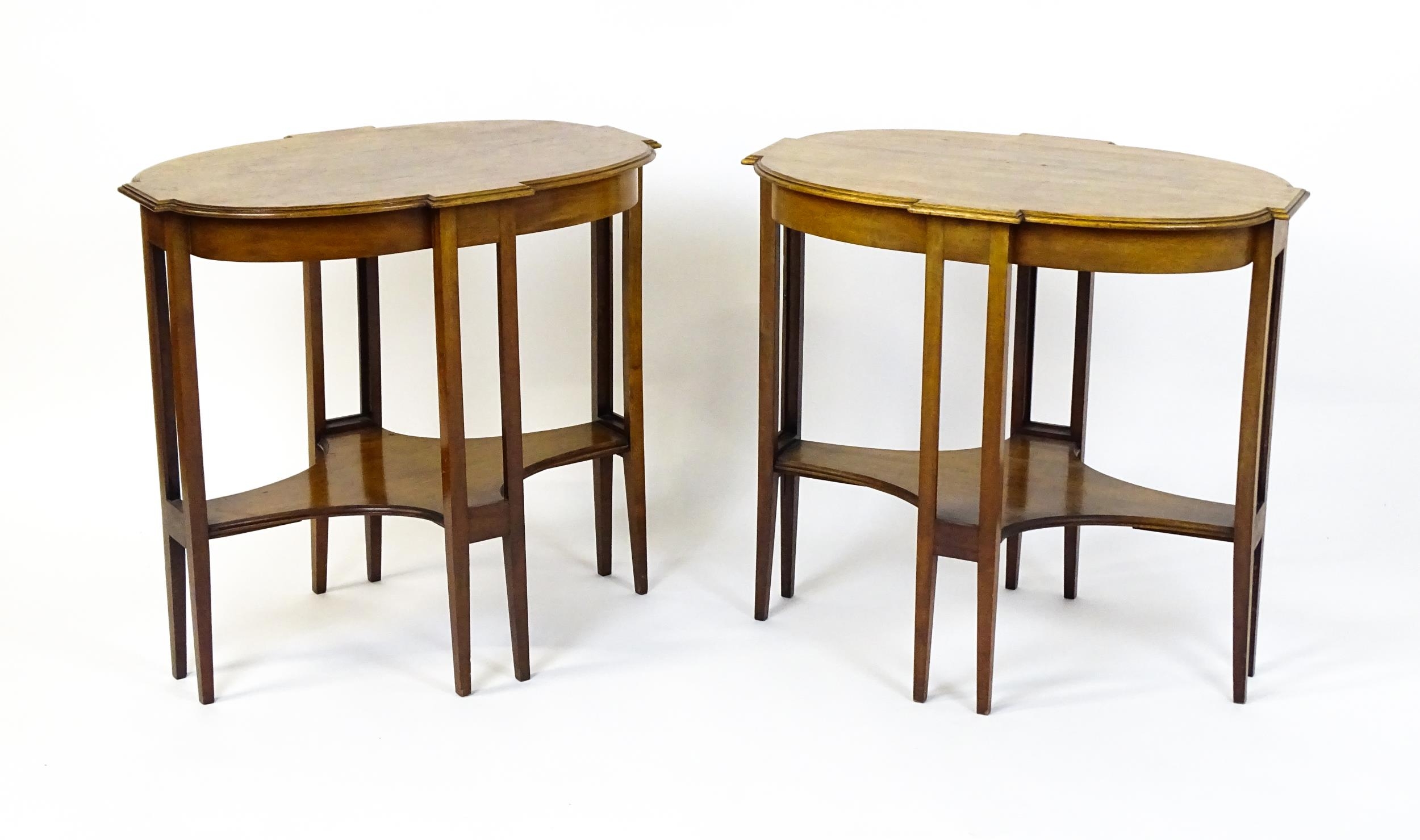 A pair of late 19thC / early 20thC mahogany side tables, each with shaped tops and having eight - Image 3 of 9