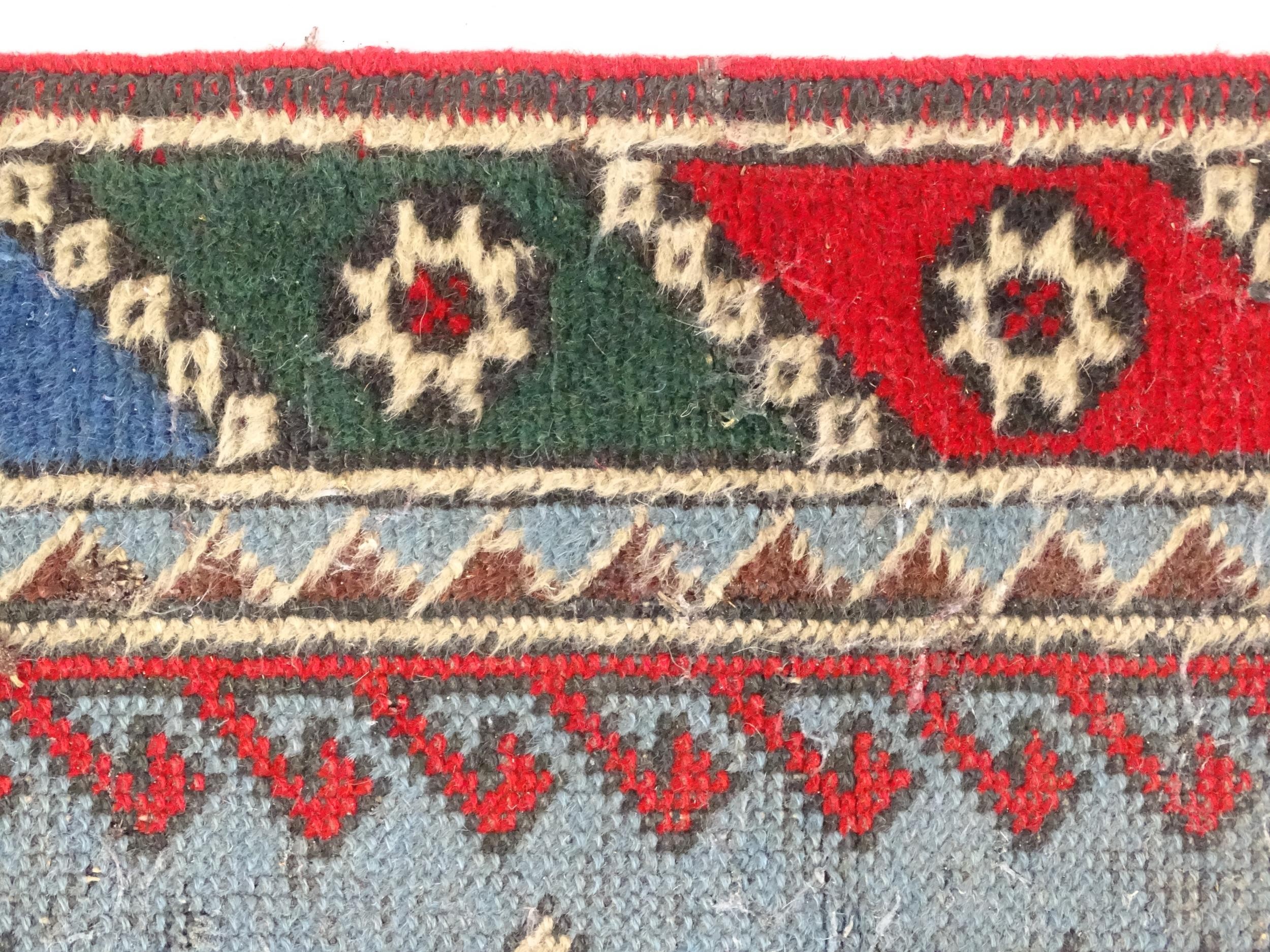 Carpet / Rug : A pale blue ground runner decorated with repeating geometric motifs and banded - Image 4 of 9