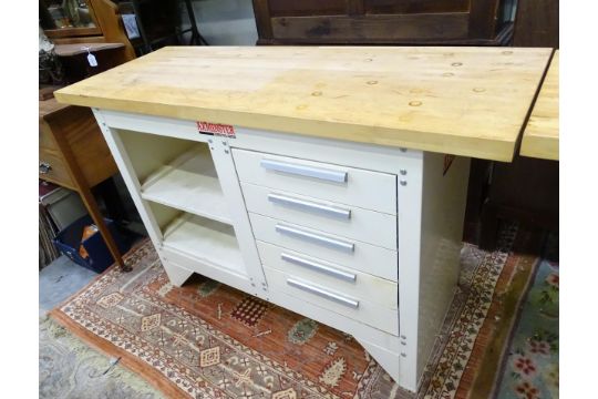 Workshop Tools : an Axminster workbench, the steel base with two shelves and five drawers, approx - Image 3 of 4