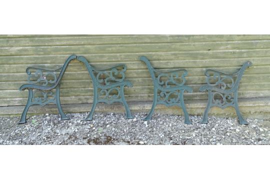 Garden / Architectural : Four cast iron bench frame ends, with scroll decoration and green painted - Image 1 of 9