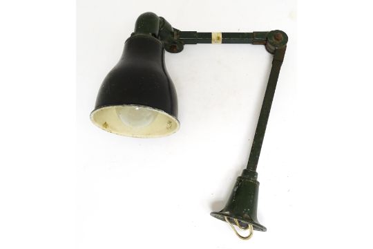 A vintage industrial green painted adjustable lamp. Please Note - we do not make reference to the - Image 1 of 9