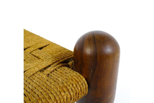 A mid 20thC Anglo-Indian style stool with four turned rosewood legs and a woven seat. 18" wide x 18" - Image 4 of 7