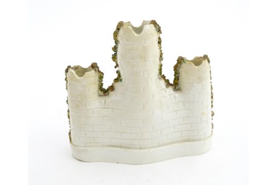 A Staffordshire pottery spill vase modelled as a castle with castellated turrets. Approx. 6 1/2" - Image 5 of 6