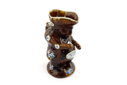 A Victorian Measham bargeware Toby / Character jug modelled as the Snuff Taker, bearing the motto - Image 4 of 9