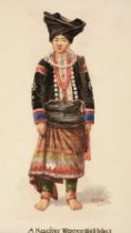 Hla (Mg Tun, 1874 - 1946). Two watercolours of Burmese female costume