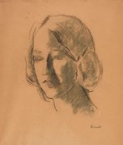 Kramer (Jacob, 1892-1962). Head of a Woman, 1920s, black and blue chalk